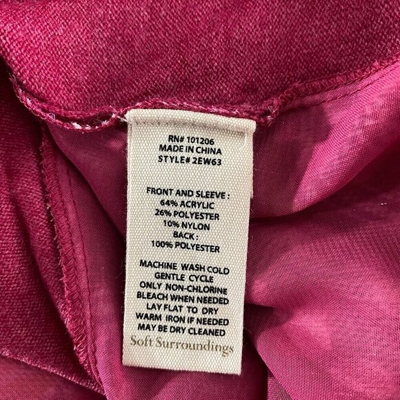 Soft Surroundings Pattern Back Cardigan Large Paisley Pink Raspberry NWT CJ-1658 - Picture 10 of 11